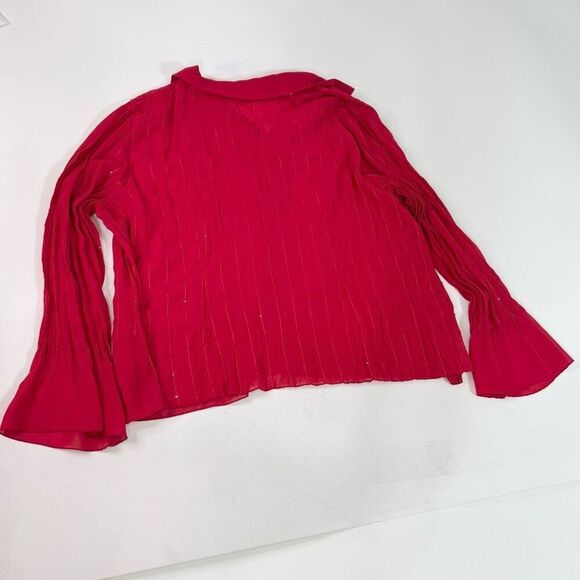 Notations Blouse Womens 2X Red Polyester Long Bell Sleeve V-Neck Ruffled Sequins - Picture 8 of 10